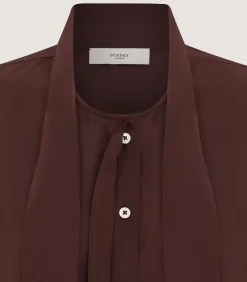 Women's Silk Scarf Neck Blouse in Umber