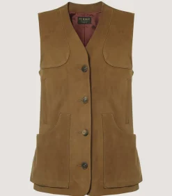 Women's Suede Sporting Vest In Tan