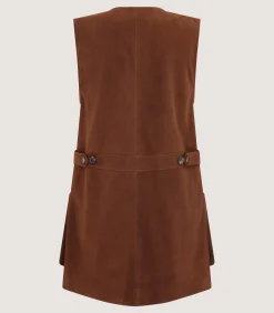 Women's Suede Zipped Sporting Vest in Tan