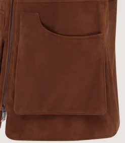 Women's Suede Zipped Sporting Vest in Tan